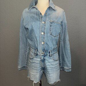 ZARA DENIM LONG SLEEVE SHORT PANTS PLAYSUIT ROMPER JUMPSUIT OVERALLS - Size M